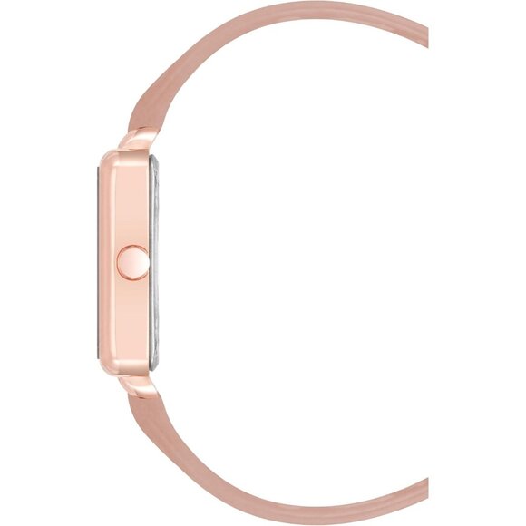 Women\'s Blush/Gold Tone Buckle Closure Faux Leather Strap Crystal Lens Watch